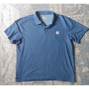 Carhartt Polo Shirt Men’s XL Blue Front Pocket Pullover Button Original Fit